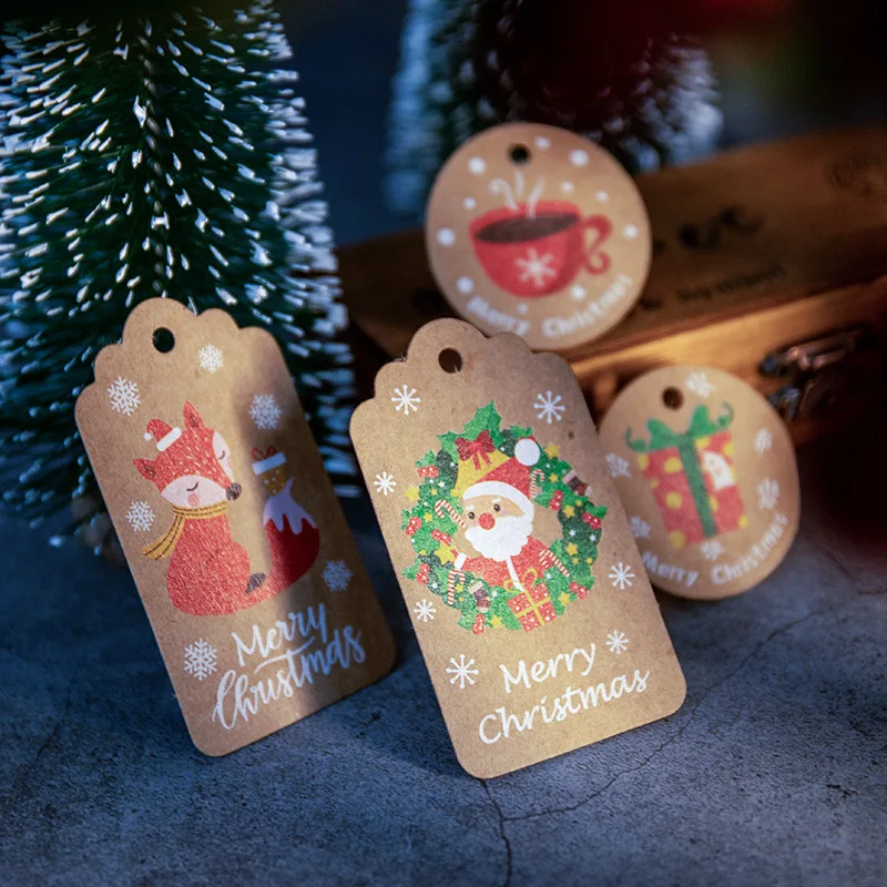 50pcs Merry Christmas Kraft Paper Tags DIY Gift Wrapping Decor Gift Card Xmas tree Hanging Label Christmas new year party favors