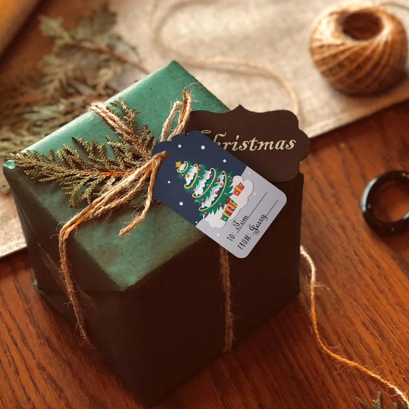 50pcs Merry Christmas Kraft Paper Tags DIY Gift Wrapping Decor Gift Card Xmas tree Hanging Label Christmas new year party favors