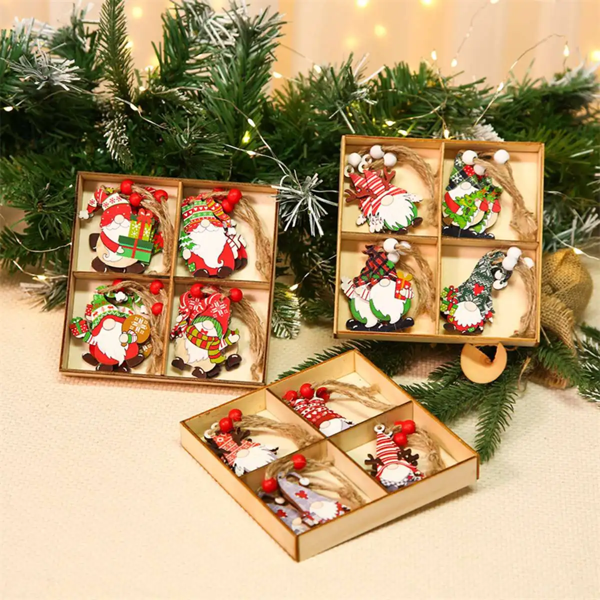 Christmas Gnome Wooden Pendant Merry Christmas Decorations For Home 2023 Cristmas Ornament Xmas Gift Navidad Happy New Year 2024