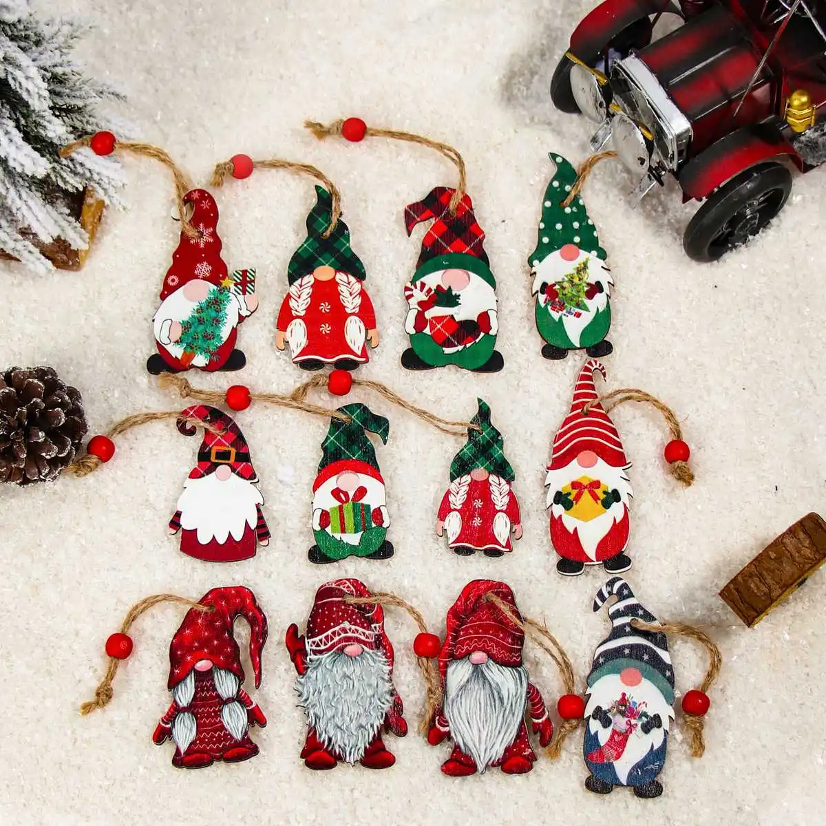 Christmas Gnome Wooden Pendant Merry Christmas Decorations For Home 2023 Cristmas Ornament Xmas Gift Navidad Happy New Year 2024