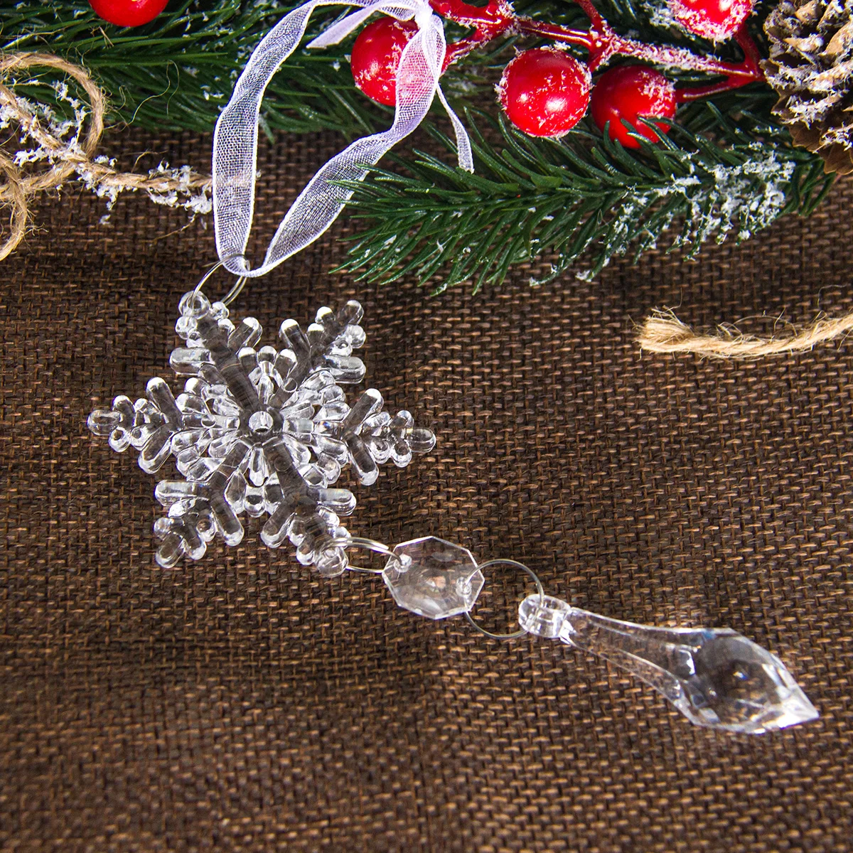 10pcs Christmas Snowflake Ice Pendants Xmas Tree Hanging Ornaments Navidad Home Decoration Winter New Year Party Supplies Natal