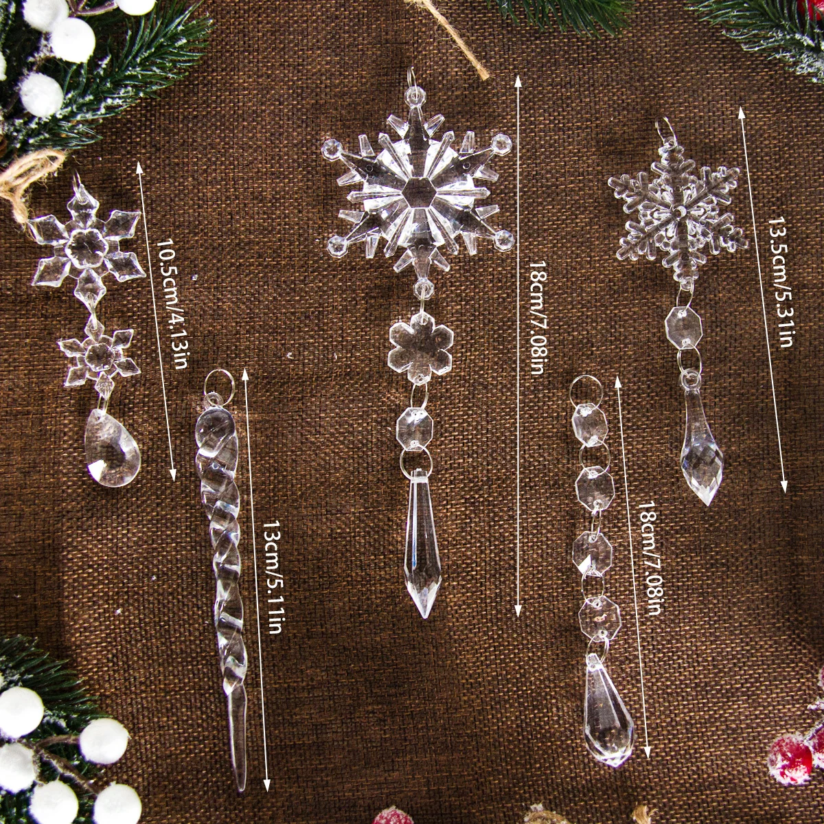 10pcs Christmas Snowflake Ice Pendants Xmas Tree Hanging Ornaments Navidad Home Decoration Winter New Year Party Supplies Natal