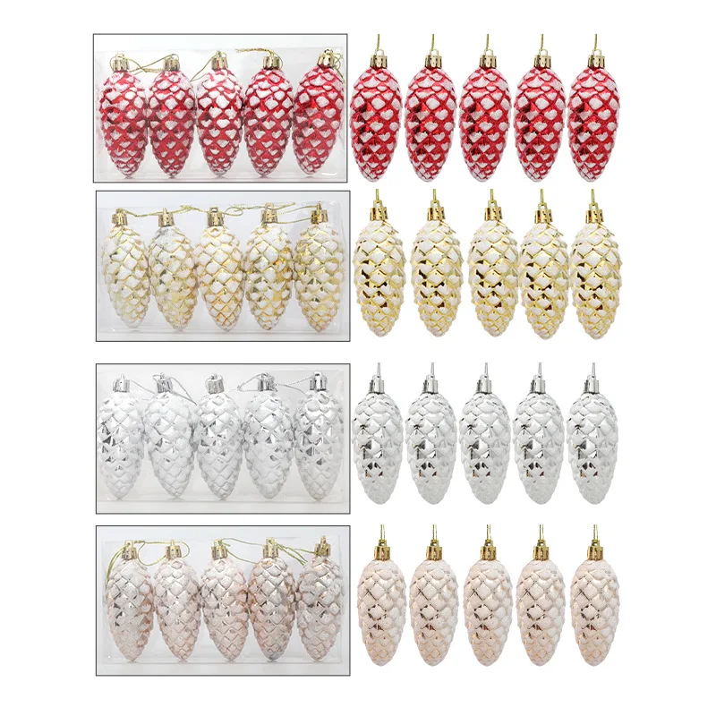 5pcs Christmas Tree Pendant Painted Pine Cone Balls Hanging Ornament 2024 New Year Noel Gift Navidad Christmas Home Decoration