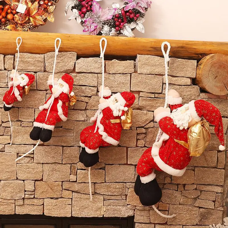22cm Christmas Decoration Rope Climbing Santa Claus Doll Pendant Shopping Mall Window Layout Hanging Merry Xmas Ornaments