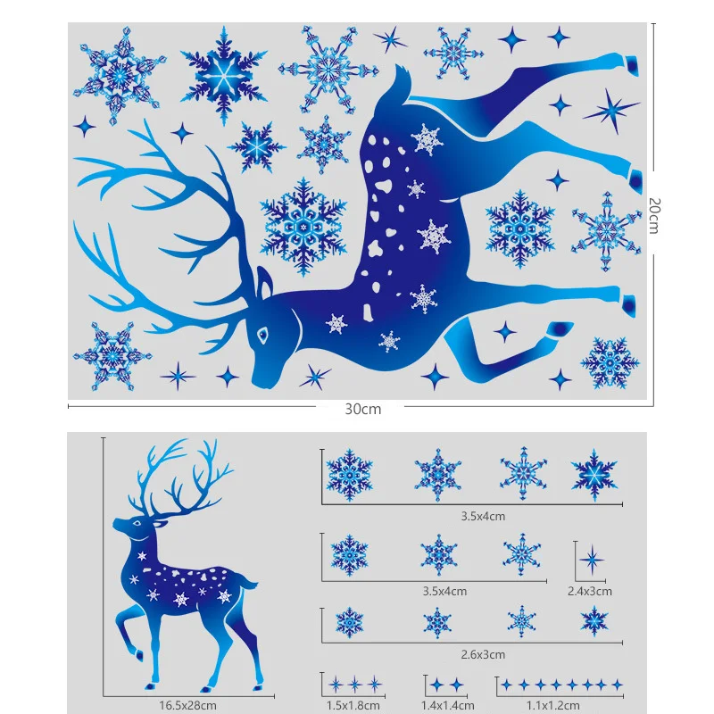 Christmas Snowflakes Electrostatic Window Clings Stickers Reindeer Santa Claus Window Decals Xmas Home Decorations New Year 2024