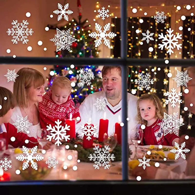 Christmas Snowflakes Electrostatic Window Clings Stickers Reindeer Santa Claus Window Decals Xmas Home Decorations New Year 2024