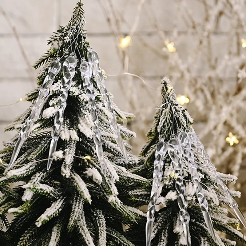 12/24/60pcs 13cm Christmas Simulation Ice Xmas Tree Hanging Ornament Fake Icicle Winter Party Christmas New Year Home Decoration