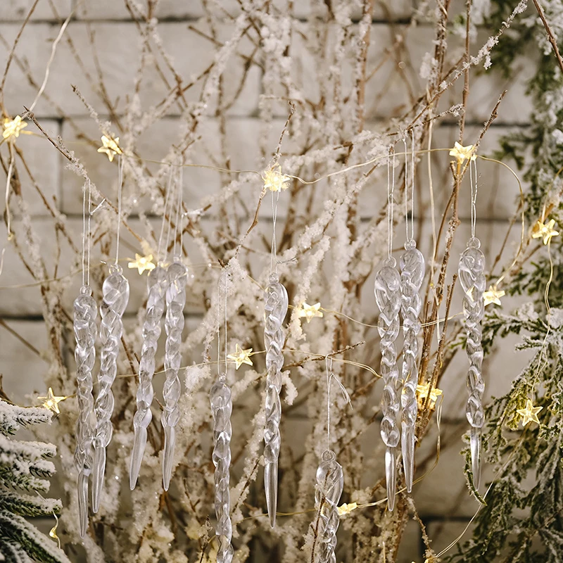 12/24/60pcs 13cm Christmas Simulation Ice Xmas Tree Hanging Ornament Fake Icicle Winter Party Christmas New Year Home Decoration