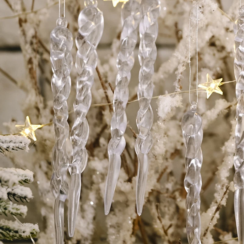 12/24/60pcs 13cm Christmas Simulation Ice Xmas Tree Hanging Ornament Fake Icicle Winter Party Christmas New Year Home Decoration