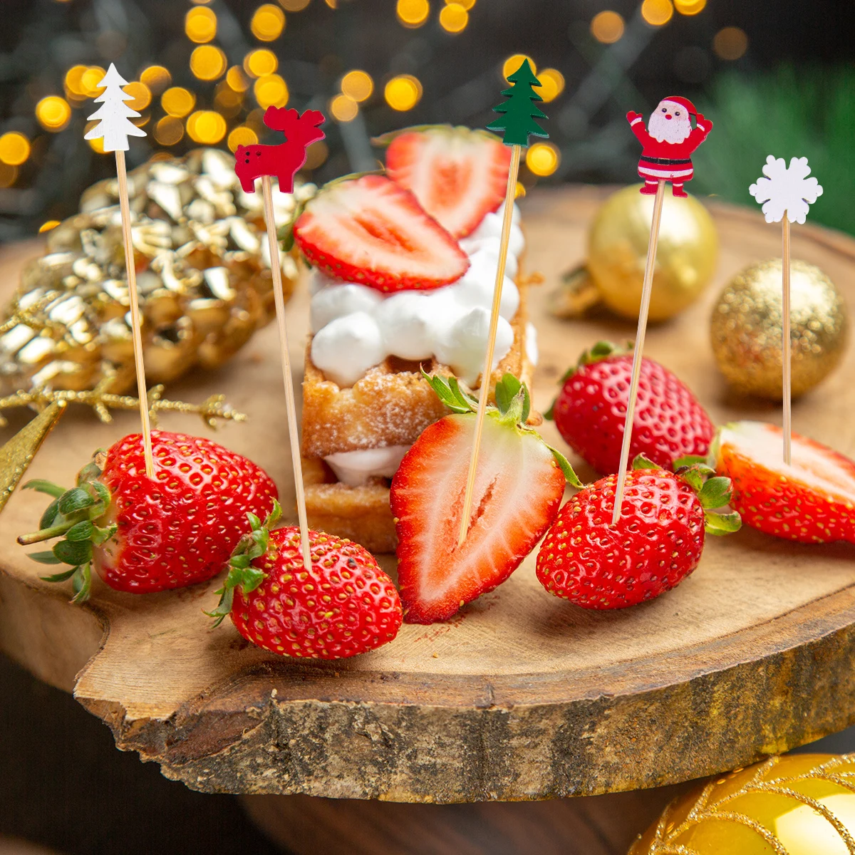 50/100pcs Christmas Fruit Food Sticks Santa Claus Snowflake Snowman Cocktail Toothpick Cupcake Topper Christmas Party Decoration