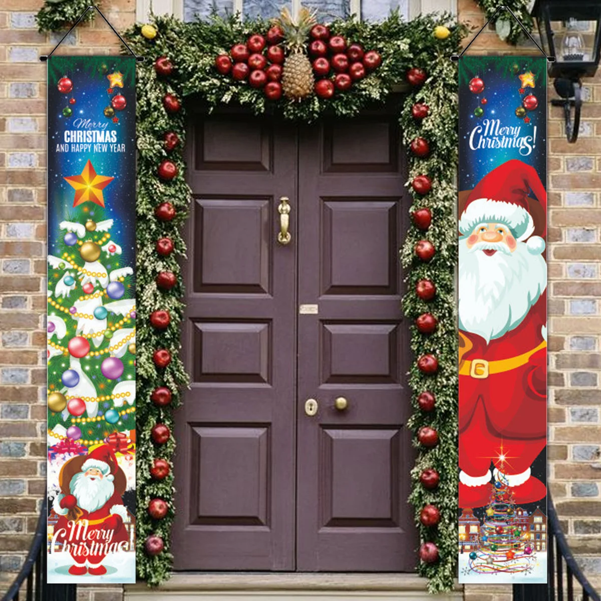 1set Christmas 2024 Decorations Door Banner Merry Christmas Santa Snowman Hanging Banner Supplies New Year Home Xmas Decor Noel