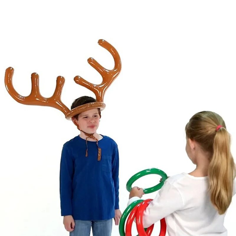DIY Xmas Kids Gift Christmas Game Inflatable Funny Reindeer Antler Hat Ring Toss Navidad Natal New Year Outdoor Inflated Toys