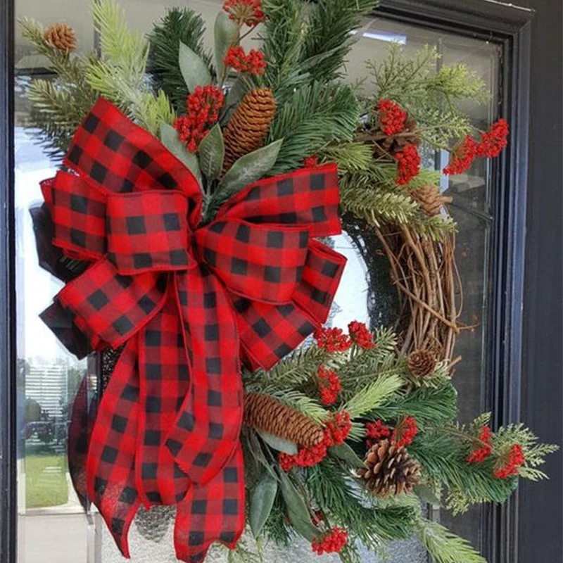 5x600cm/roll Christmas Plaid Imitation Hemp Ribbon Snowflake Burlap Ribbon for Christmas Wrapping Xmas Tree Wreath Ribbons Decor