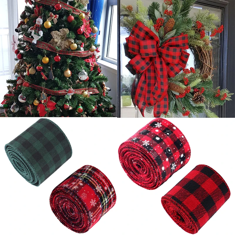 5x600cm/roll Christmas Plaid Imitation Hemp Ribbon Snowflake Burlap Ribbon for Christmas Wrapping Xmas Tree Wreath Ribbons Decor