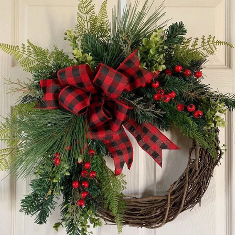 5x600cm/roll Christmas Plaid Imitation Hemp Ribbon Snowflake Burlap Ribbon for Christmas Wrapping Xmas Tree Wreath Ribbons Decor