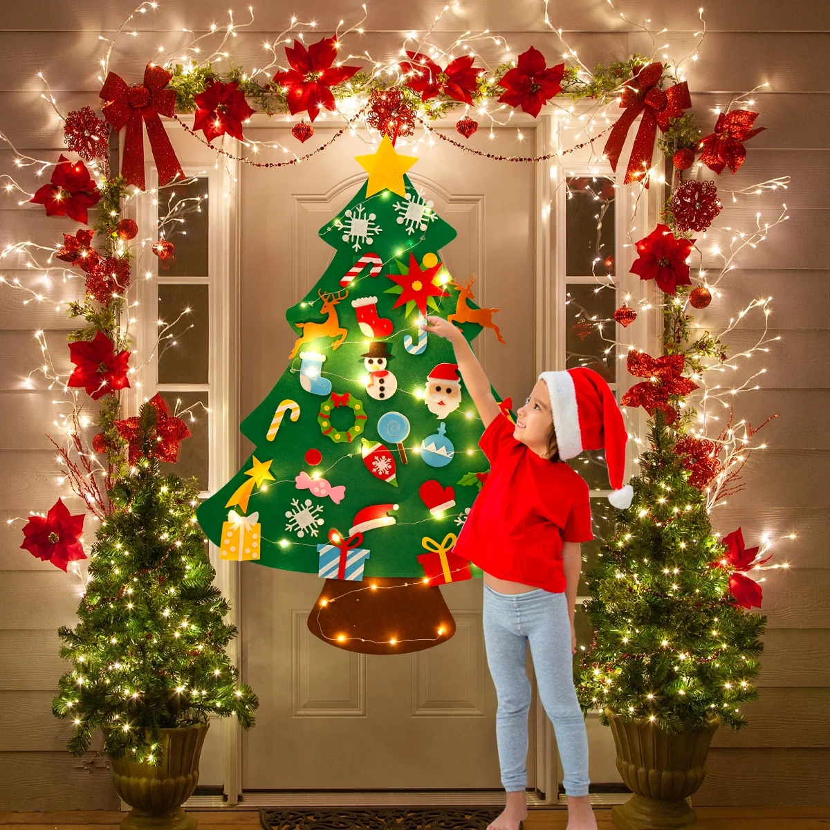 DIY Felt Christmas Tree 2024 Merry Christmas Decorations for Home Navidad Xmas Tree with Light Christmas Ornaments New Year Gift