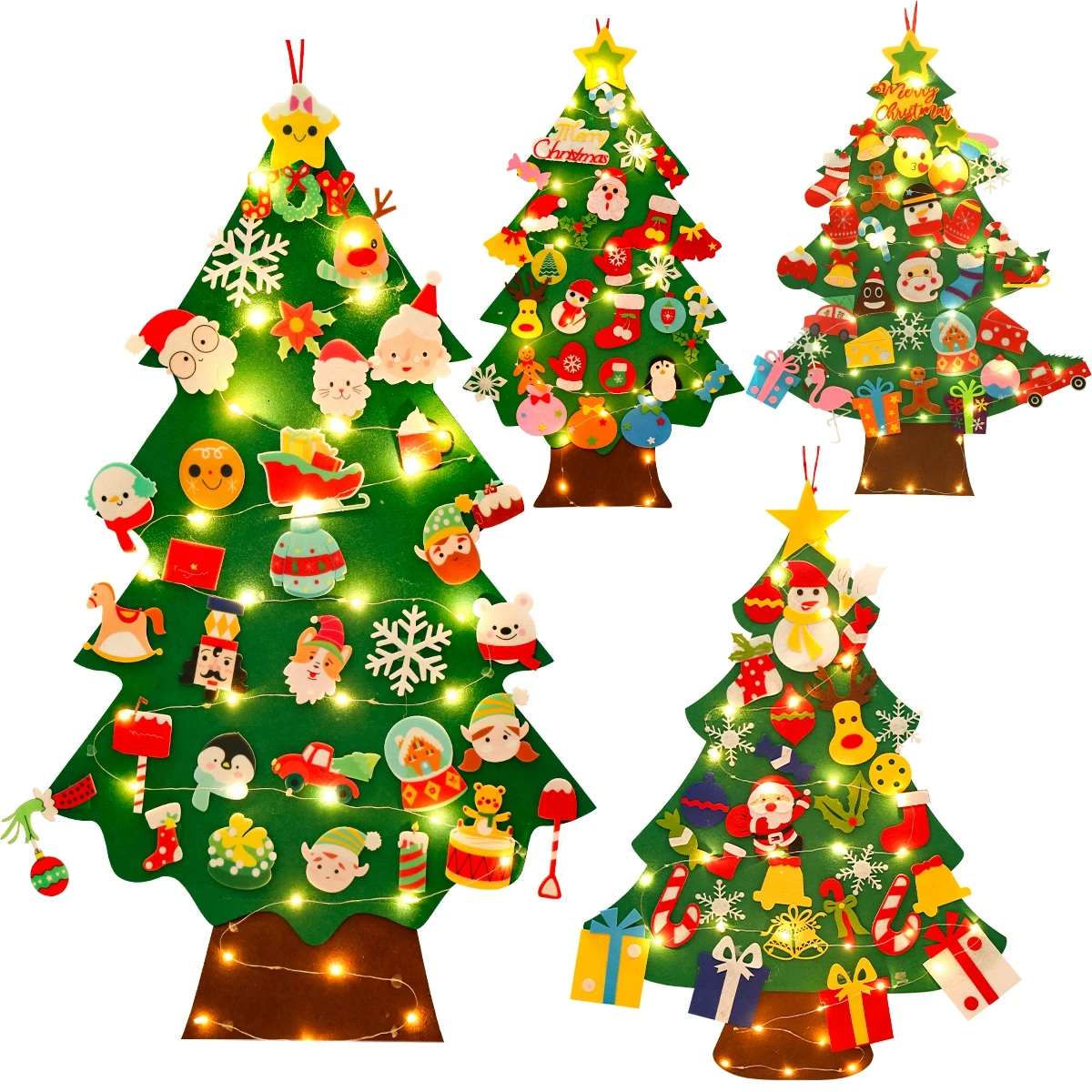 DIY Felt Christmas Tree 2024 Merry Christmas Decorations for Home Navidad Xmas Tree with Light Christmas Ornaments New Year Gift