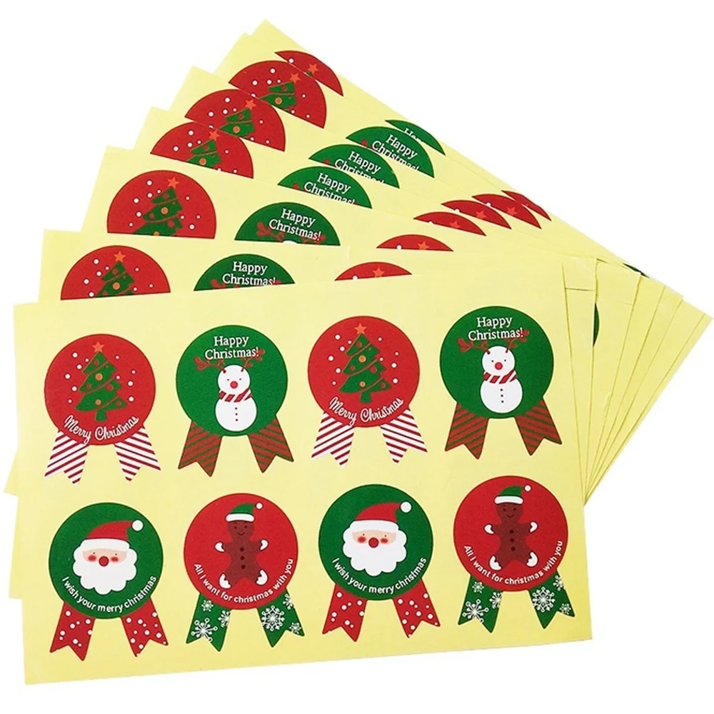 80pcs/Set Christmas Label Paper Sticker Package Sealing Stickers for Cookie Candy Nuts Package Xmas Tree Snowman Gift