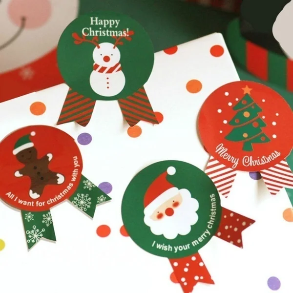 80pcs/Set Christmas Label Paper Sticker Package Sealing Stickers for Cookie Candy Nuts Package Xmas Tree Snowman Gift
