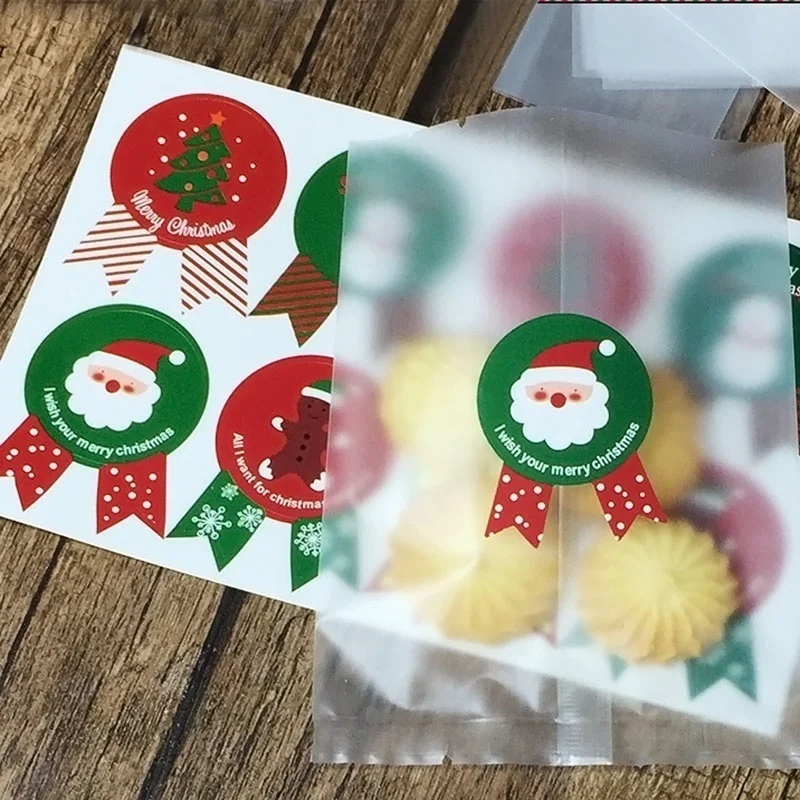 80pcs/Set Christmas Label Paper Sticker Package Sealing Stickers for Cookie Candy Nuts Package Xmas Tree Snowman Gift