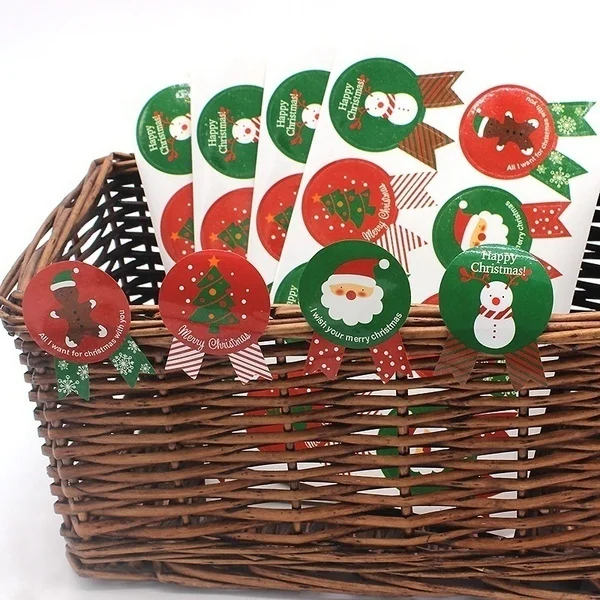 80pcs/Set Christmas Label Paper Sticker Package Sealing Stickers for Cookie Candy Nuts Package Xmas Tree Snowman Gift