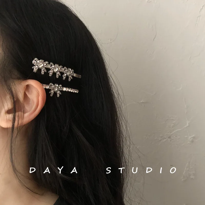 French Girly Bowknot Flash Diamond Hairpin Bangs Clip Super Fairy Temperament High Sense Rhinestone Hairpin Hairclips for Women