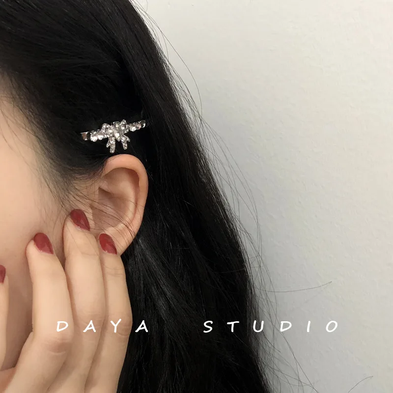 French Girly Bowknot Flash Diamond Hairpin Bangs Clip Super Fairy Temperament High Sense Rhinestone Hairpin Hairclips for Women