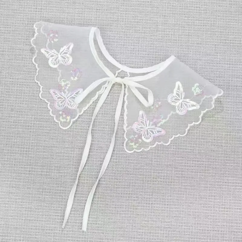 Women Lace Fake Collar For Shirt Detachable Collars Blouse Cloud Shoulder Doll Collar Mesh Embroidery Hollow False Collar