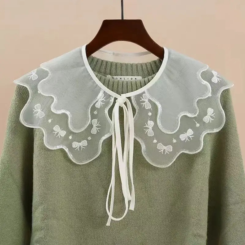 Women Lace Fake Collar For Shirt Detachable Collars Blouse Cloud Shoulder Doll Collar Mesh Embroidery Hollow False Collar