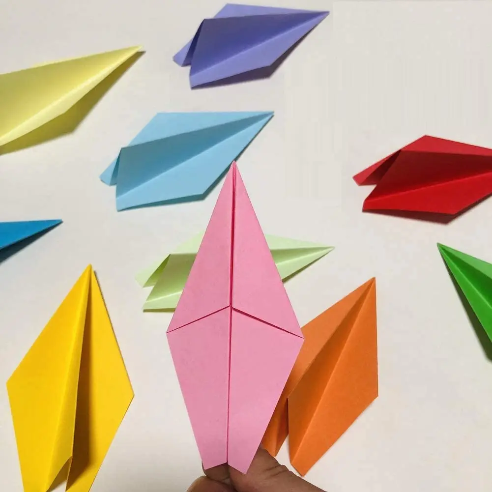 100Pcs 5.9" Premade Rainbow Origami Paper Airplane Folded Origami Planes for Kids Party Supplies Plane Theme Birthday Decor