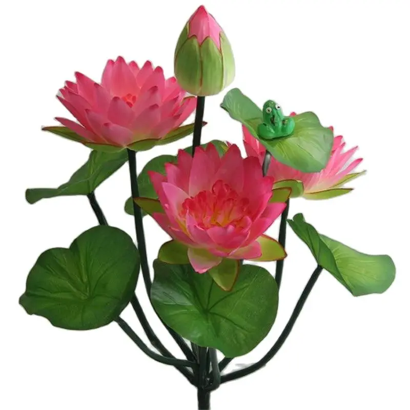 One Fake Lotus Flower Bunch Artificial Lotus with Green Frog Silk Water Lily 10 Stalks for Wedding Party Home Decorative Flowers