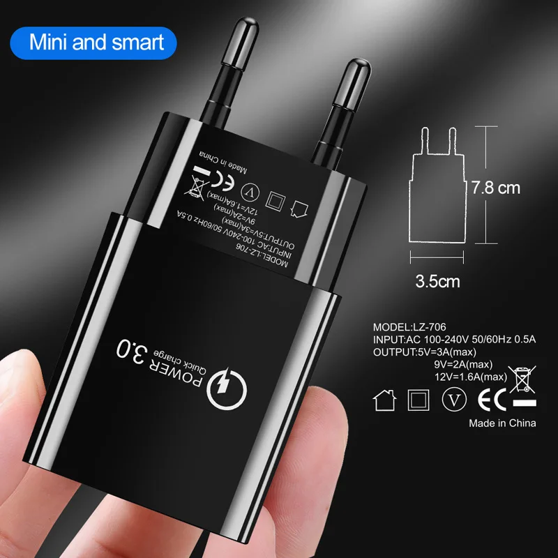 QC 3.0 Fast Charger For Samsung A10 A7 2018 J6 J4 Plus Huawei P Smart Plus Honor 9 lite 8X Mobile Phone Charging Micro USB Cable