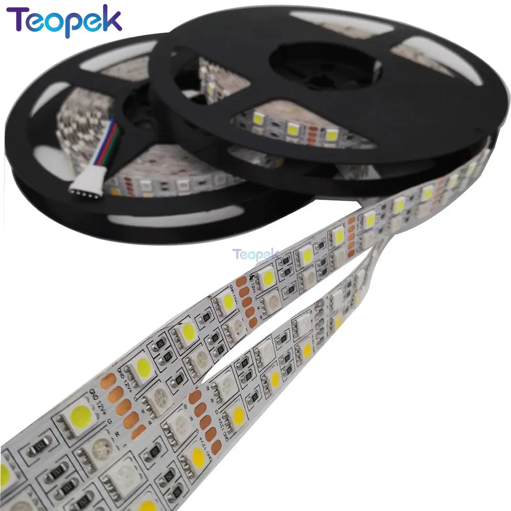 Double Row 5050 RGBW RGBWW RGB Cool White Warm White Flexible LED Strips DC12V 24V 5M/roll 120led/M 600LEDs 15mm PCB