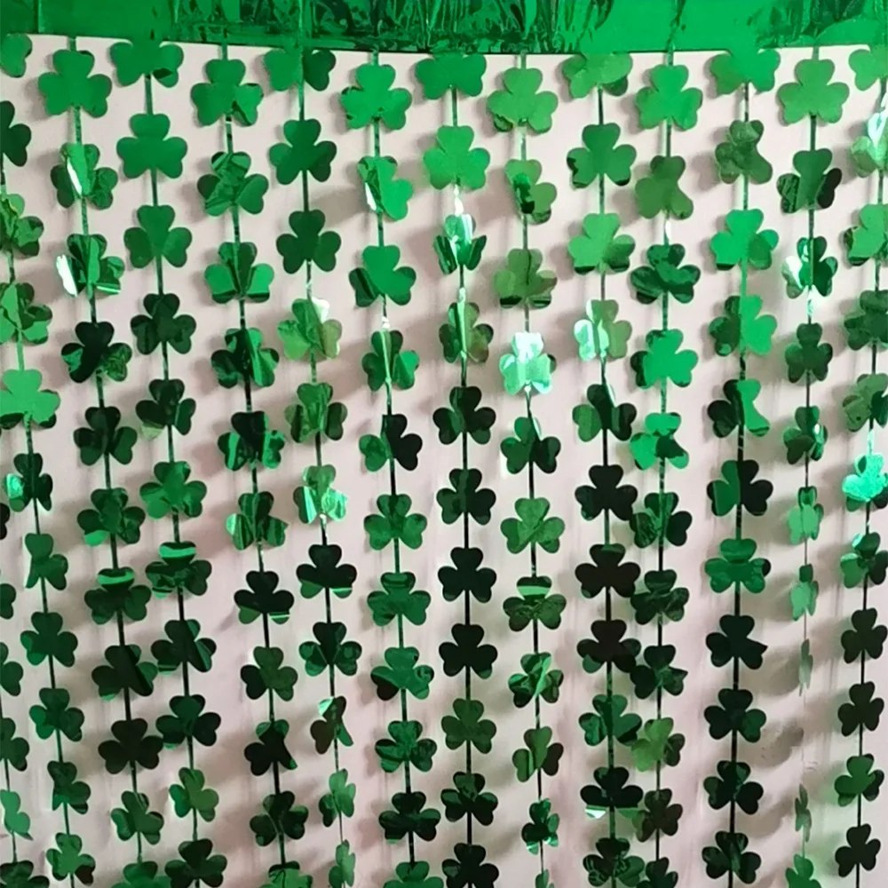 1*2M New Clover Tinsel Curtain Rain For Photo St. Patrick's Day Decoration Irish Festival Decor Green Backdrop Curtain Photozone