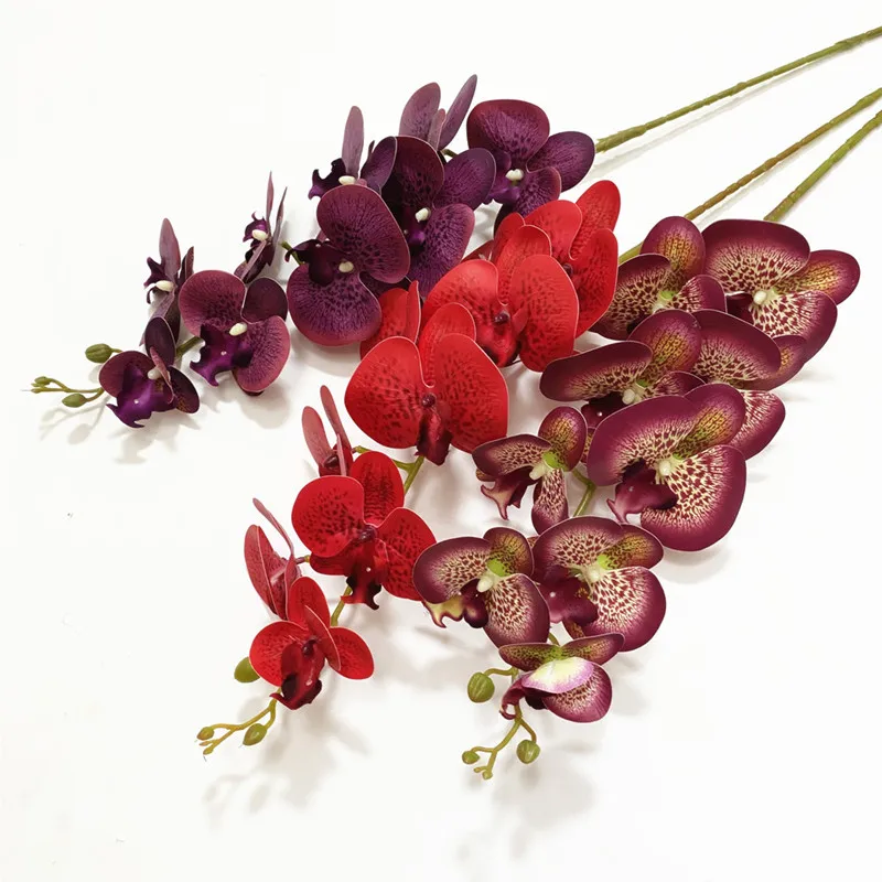 One Latex Butterfly Orchid Flowers 9 Heads Real Touch Good Quality Artificial Phalaenopsis Orchid
