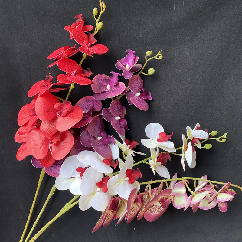 One Latex Butterfly Orchid Flowers 9 Heads Real Touch Good Quality Artificial Phalaenopsis Orchid