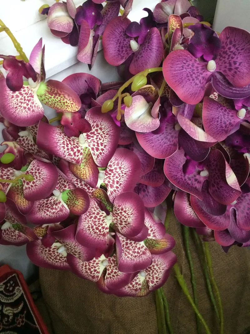 One Latex Butterfly Orchid Flowers 9 Heads Real Touch Good Quality Artificial Phalaenopsis Orchid