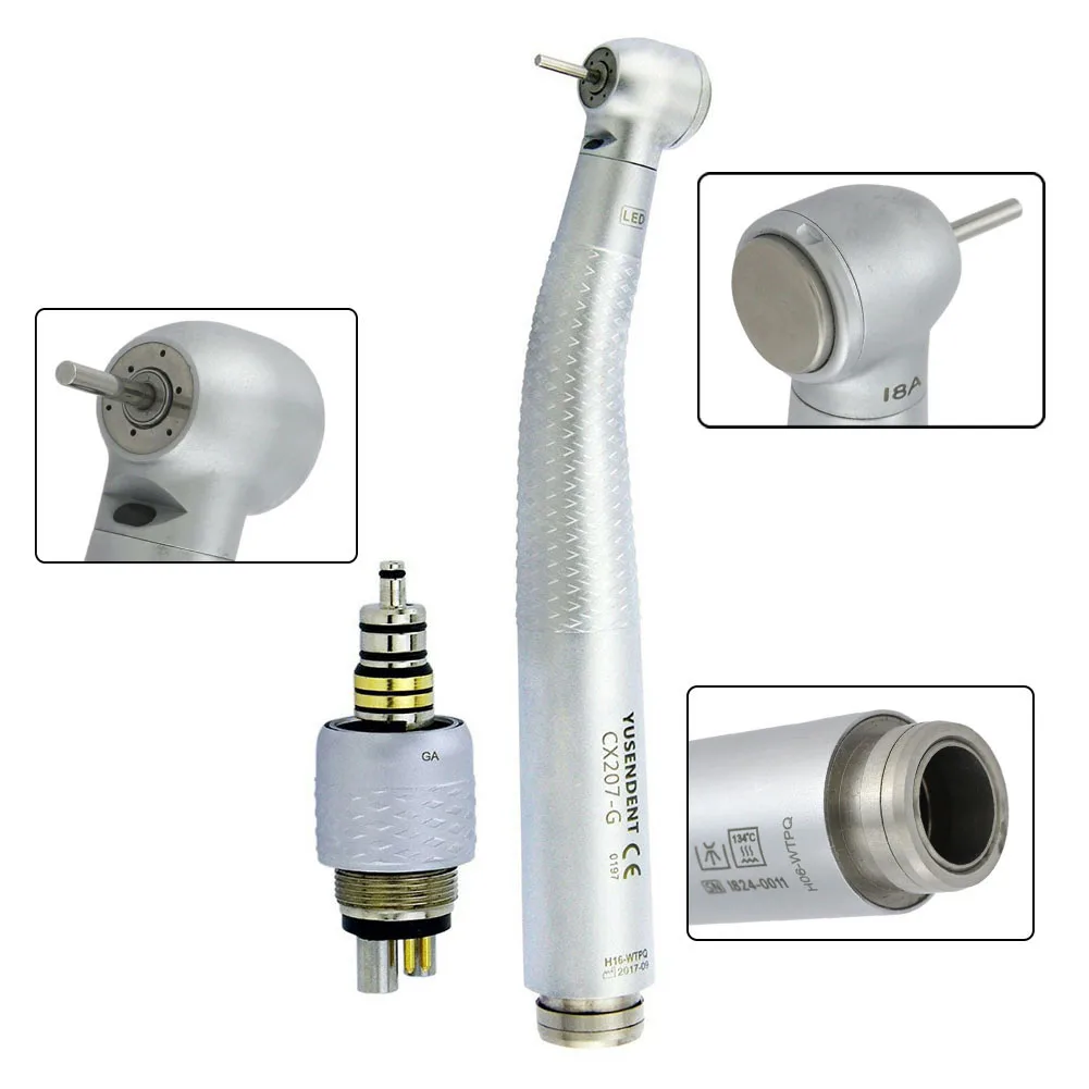 COXO Dental LED Fibre Optic High Speed Handpiece CX207-G Dental Air Turbine Coupling M6 Coupler/Adaptor YUSENDENT