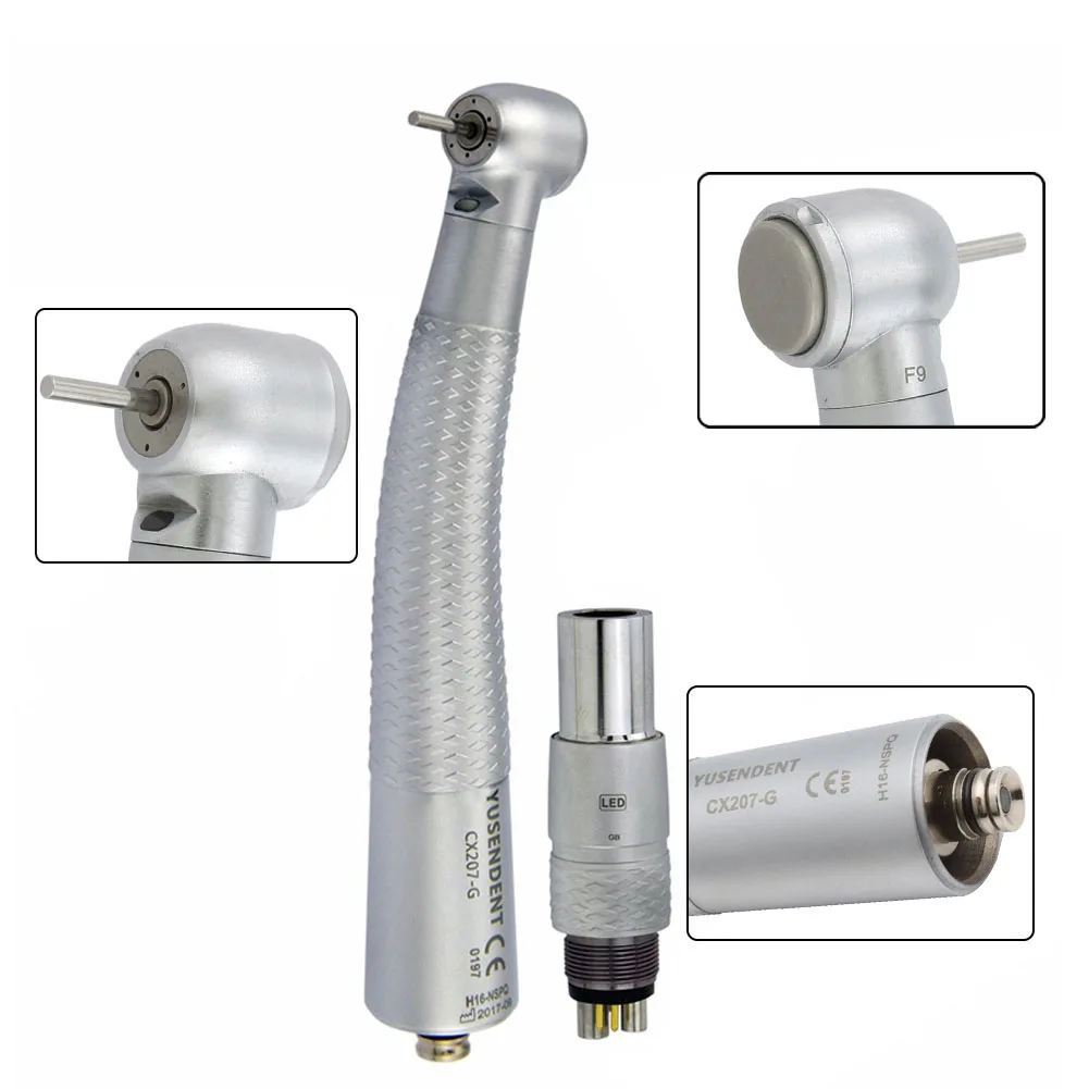 COXO Dental LED Fibre Optic High Speed Handpiece CX207-G Dental Air Turbine Coupling M6 Coupler/Adaptor YUSENDENT