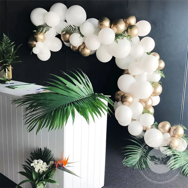 5/10/12/18/36 Inch White Balloons Birthday Wedding Arch Wreath Decoration Baby Shower Chrome Metal Gold Latex Balloon Wholesale