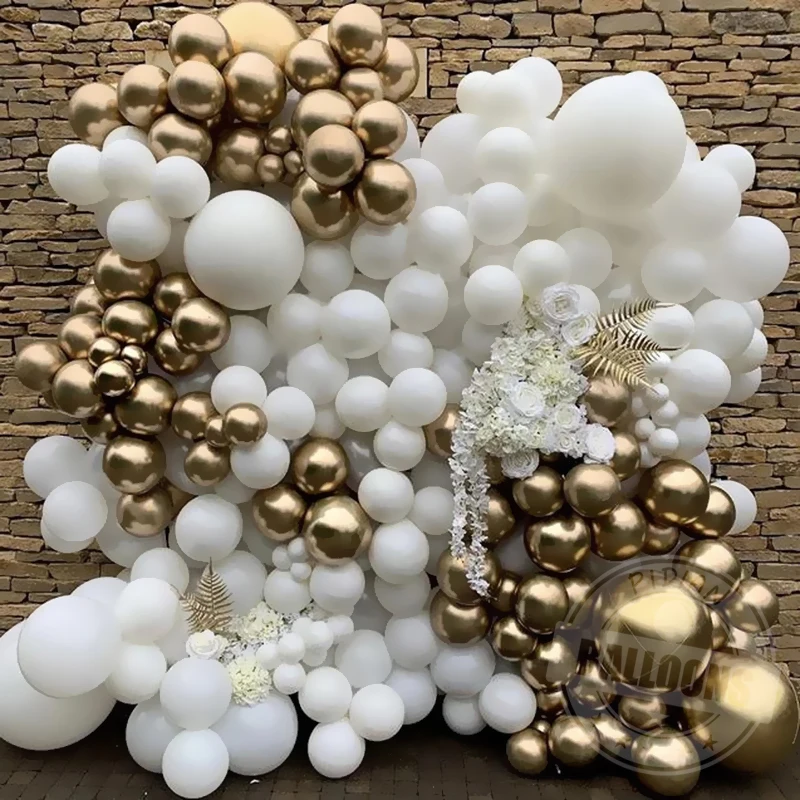 5/10/12/18/36 Inch White Balloons Birthday Wedding Arch Wreath Decoration Baby Shower Chrome Metal Gold Latex Balloon Wholesale