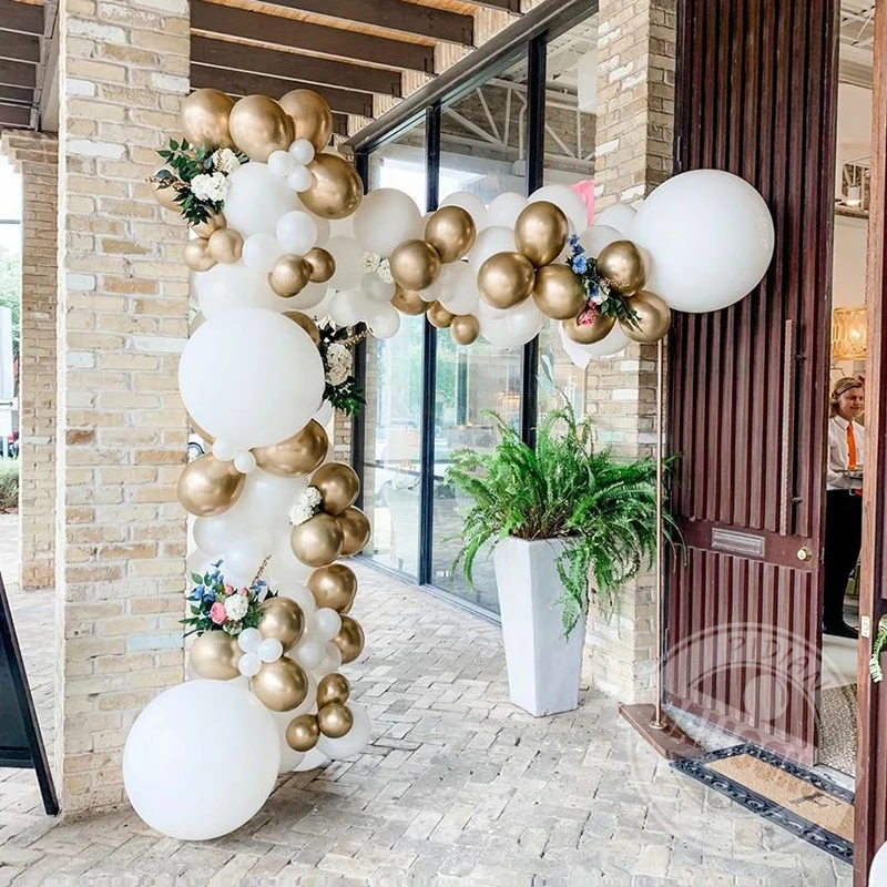 5/10/12/18/36 Inch White Balloons Birthday Wedding Arch Wreath Decoration Baby Shower Chrome Metal Gold Latex Balloon Wholesale