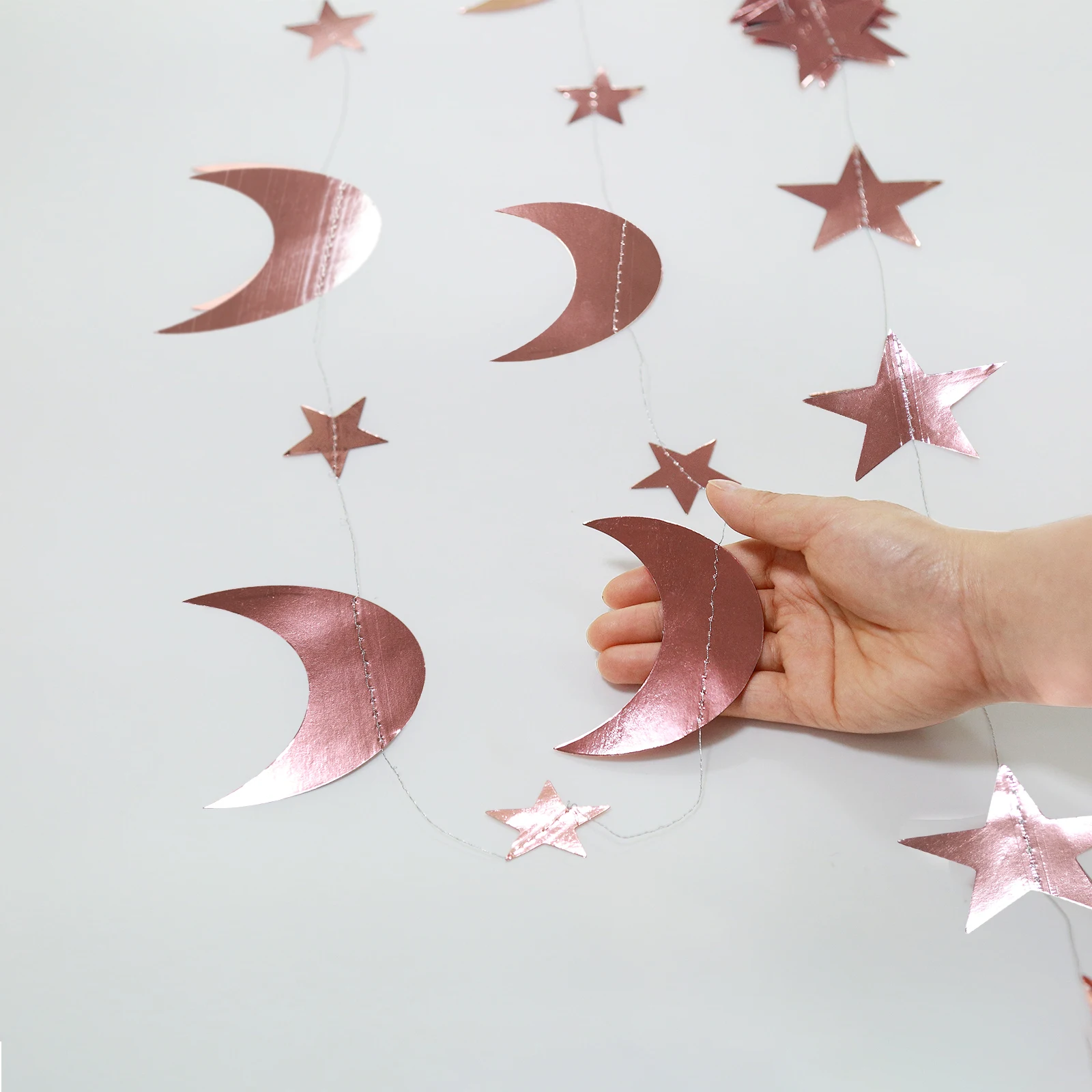 Iridescent Twinkle Little Star Moon Garland Holographic Hanging Streamers Party Decorations Glitter Crescent Garland EID Ramadan