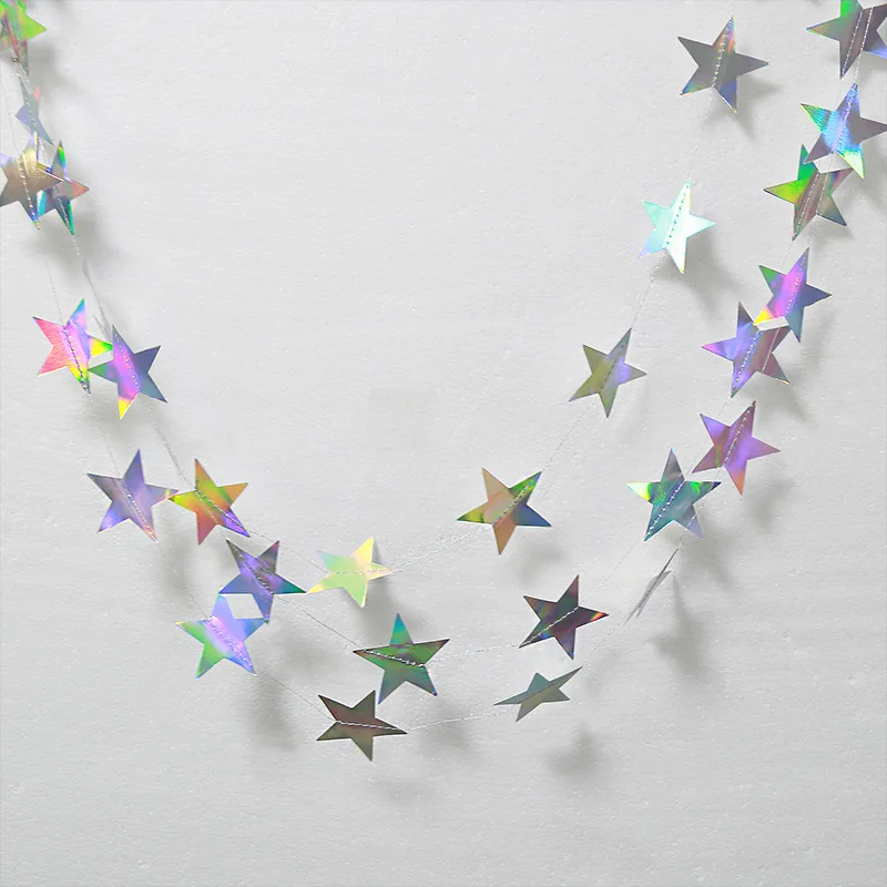 Iridescent Twinkle Little Star Moon Garland Holographic Hanging Streamers Party Decorations Glitter Crescent Garland EID Ramadan