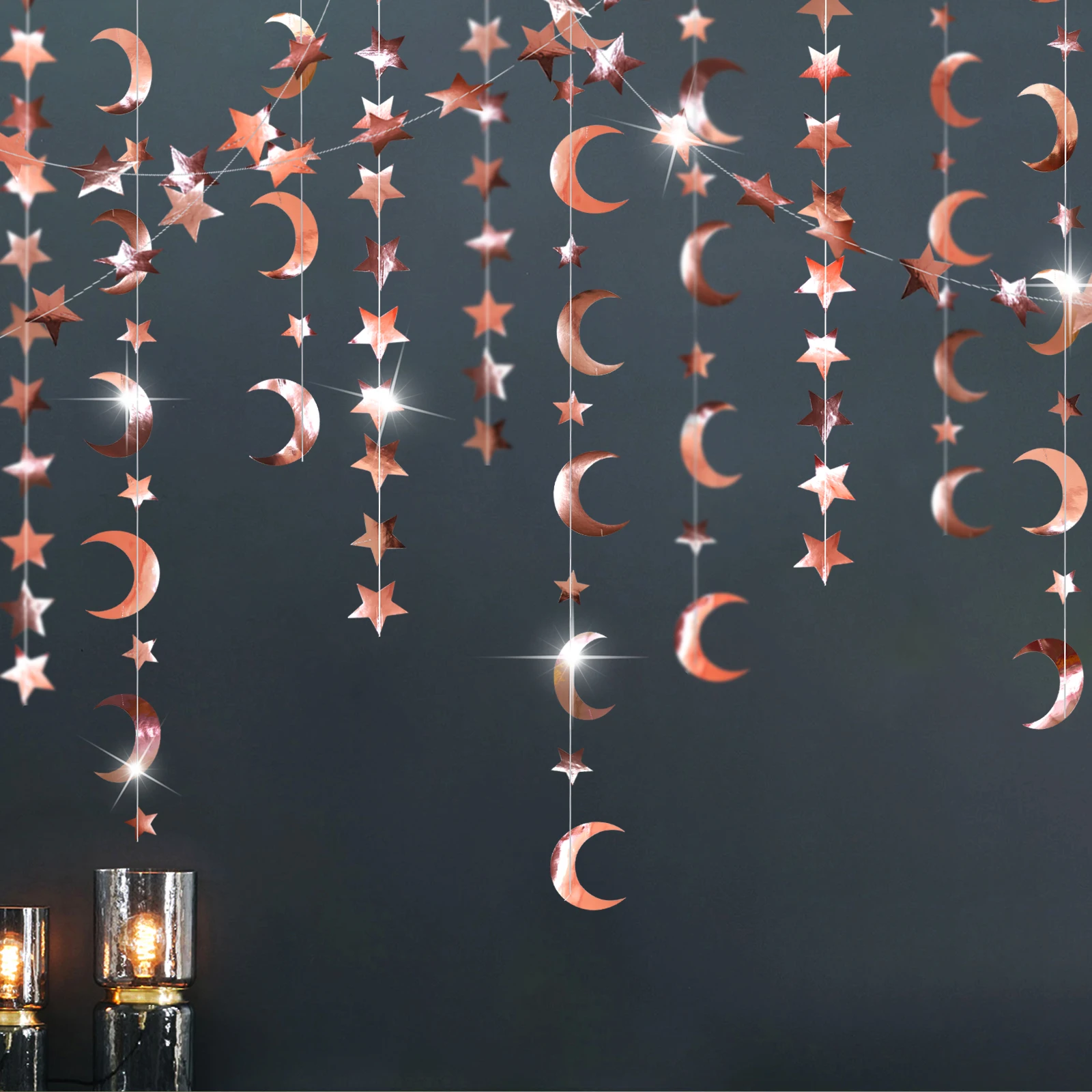 Iridescent Twinkle Little Star Moon Garland Holographic Hanging Streamers Party Decorations Glitter Crescent Garland EID Ramadan