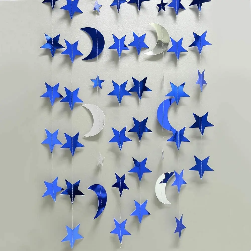 Iridescent Twinkle Little Star Moon Garland Holographic Hanging Streamers Party Decorations Glitter Crescent Garland EID Ramadan