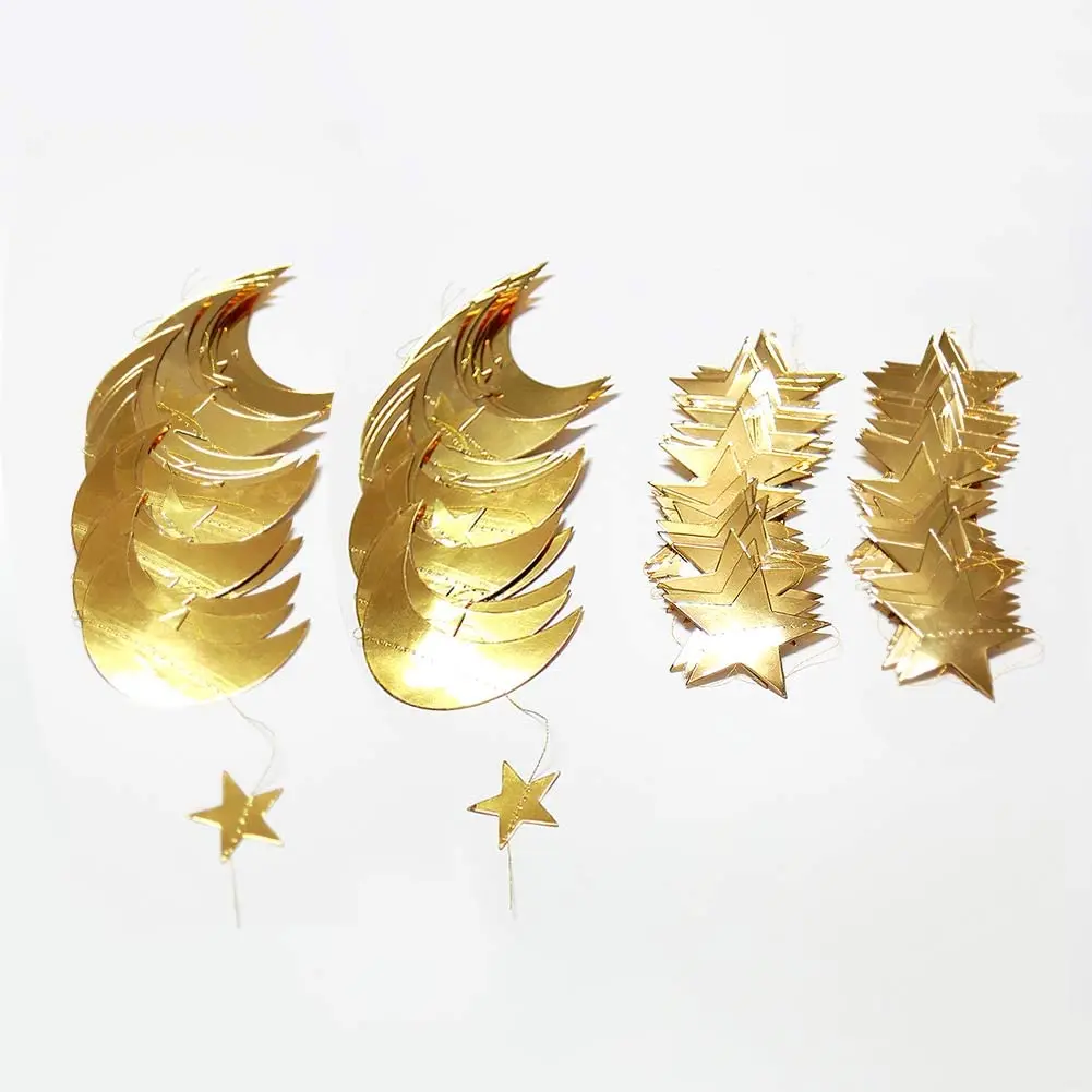 Iridescent Twinkle Little Star Moon Garland Holographic Hanging Streamers Party Decorations Glitter Crescent Garland EID Ramadan