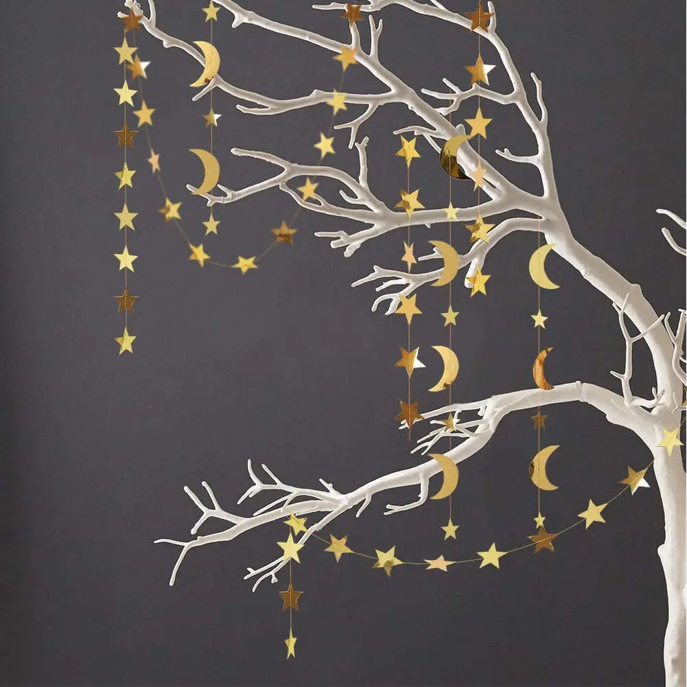 Iridescent Twinkle Little Star Moon Garland Holographic Hanging Streamers Party Decorations Glitter Crescent Garland EID Ramadan