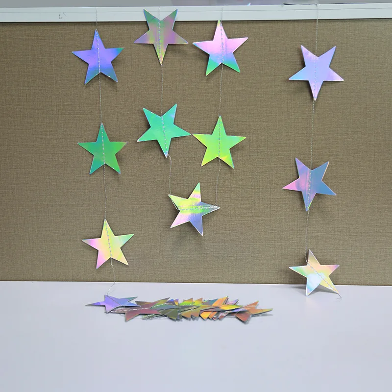 Iridescent Twinkle Little Star Moon Garland Holographic Hanging Streamers Party Decorations Glitter Crescent Garland EID Ramadan