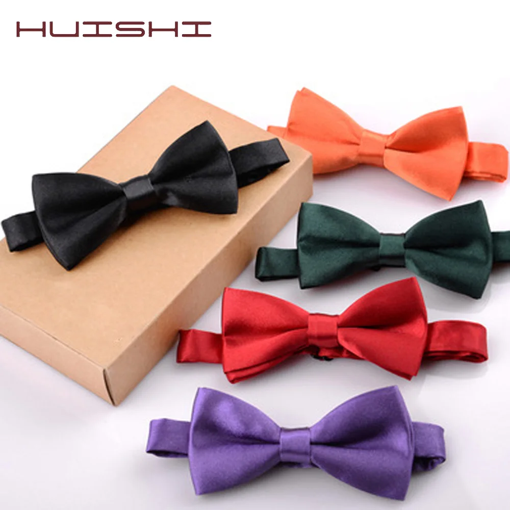 HUISHI 34 Colors Solid Fashion Bowties Groom Kids Formal Colourful Children Cravat Green Marriage Butterfly Wedding Bow Ties